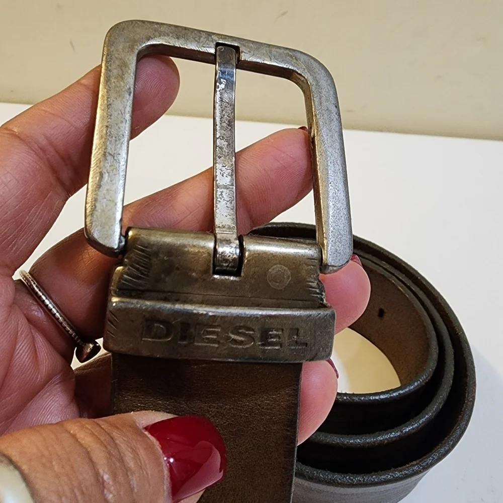 Diesel Brown Leather Belt with Silver Buckle
